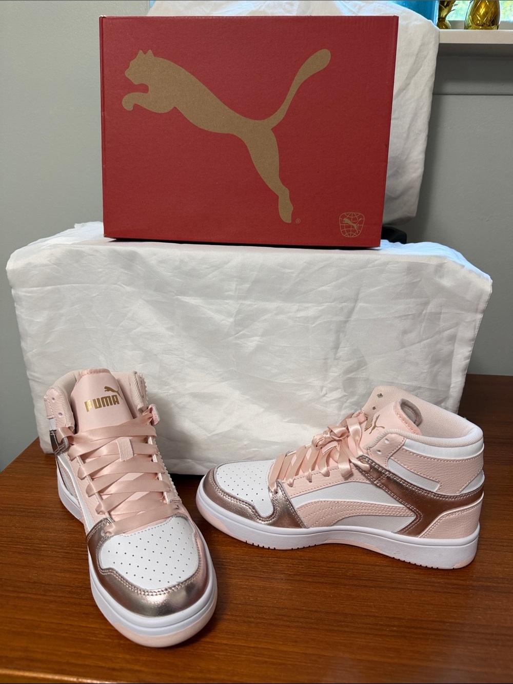 Puma Women's Pink White Metallic High-Top Athletic Sneakers